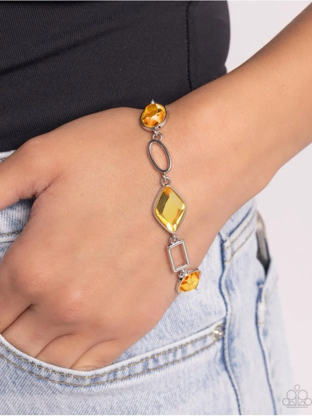 Paparazzi Sunny Facet Link Bracelet - Yellow Gems